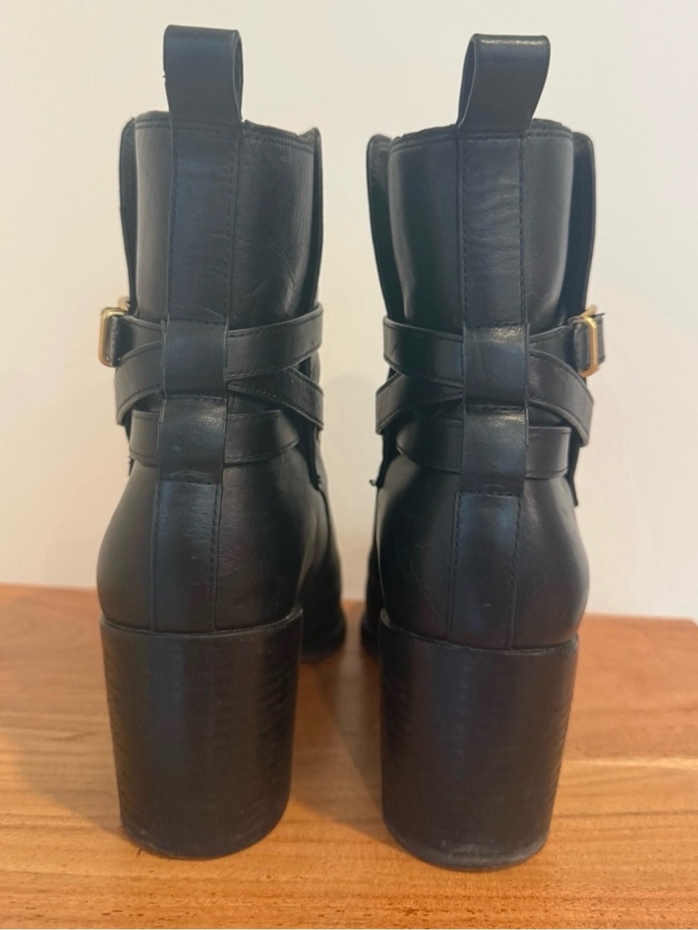Veronica Beard Sohelia Black Leather Strap Ankle Boots Bootie - Picture 6 of 12